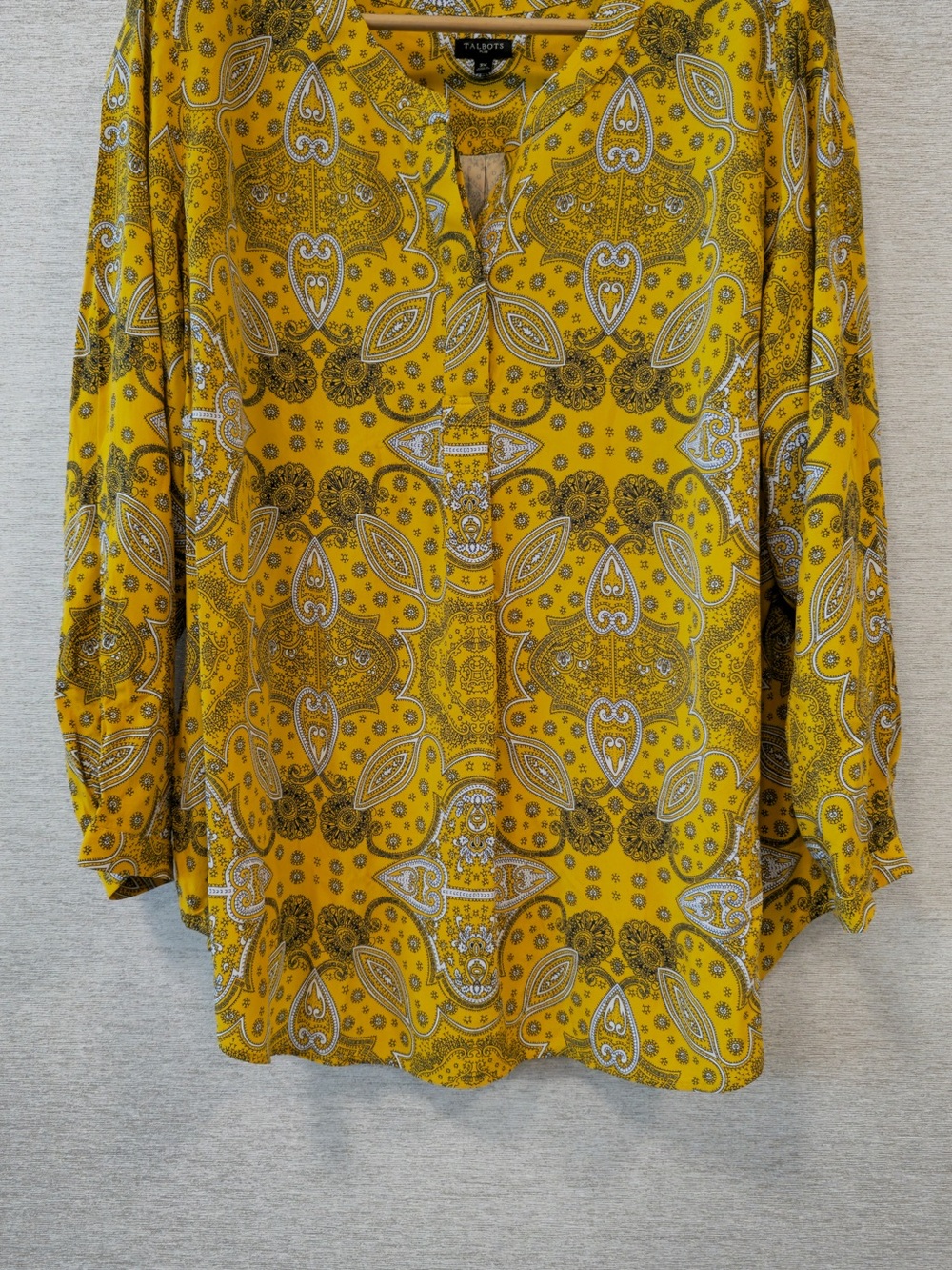 Talbots Mustard Yellow Paisley V-Neck Blouse